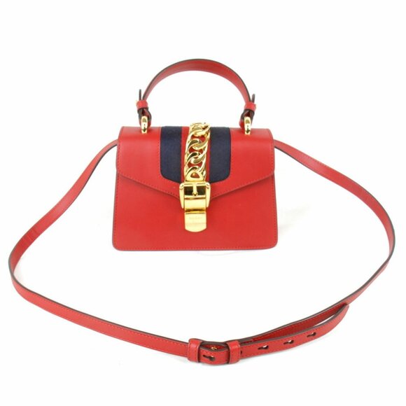 GUCCI Red Leather Shoulder Bag - Picture 9 of 10